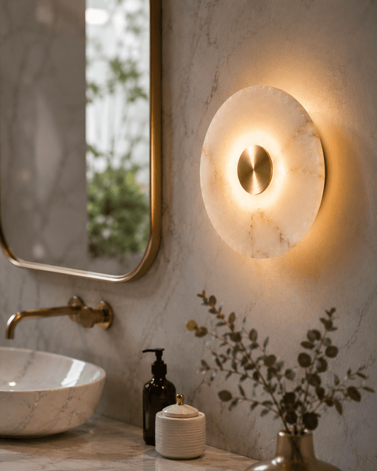 Round Alabaster Wall Sconce | Handmade Brass Disc Wall Light | Les Trois Pyramides