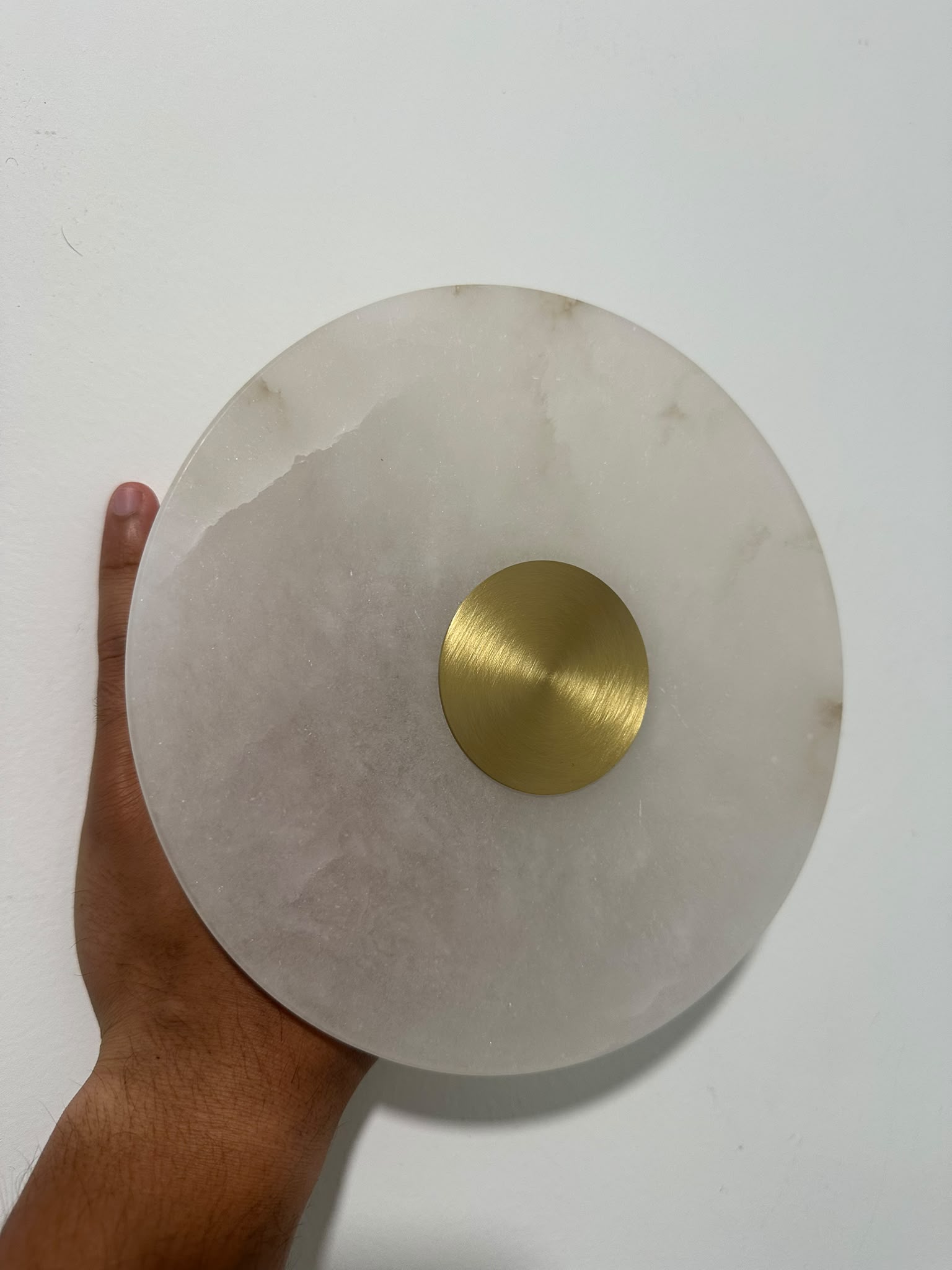 Round Alabaster Wall Sconce | Handmade Brass Disc Wall Light | Les Trois Pyramides