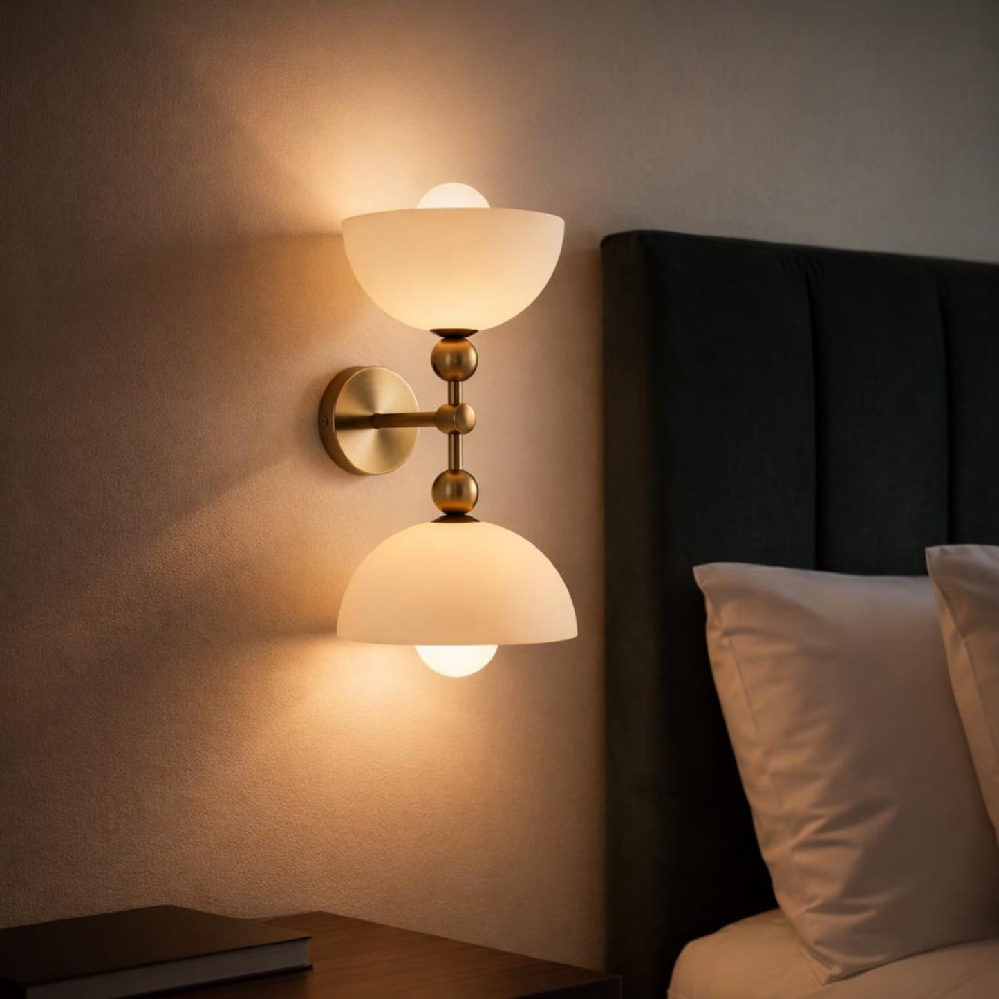 Brass Double Glass Wall Sconce – Modern Bedside & Bathroom Light