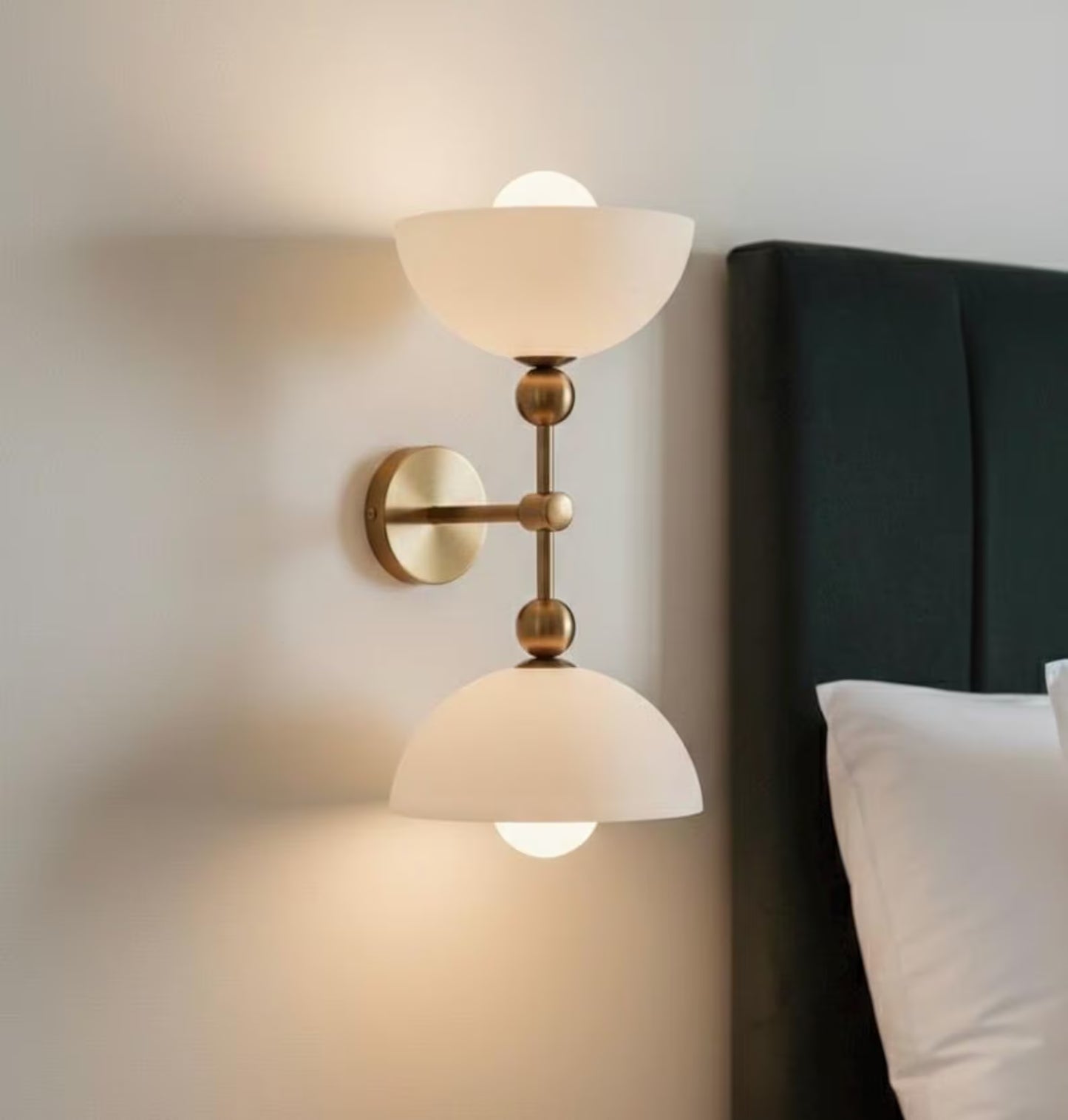 Brass Double Glass Wall Sconce – Modern Bedside & Bathroom Light