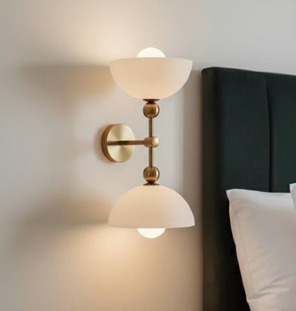 Brass Double Glass Wall Sconce – Modern Bedside & Bathroom Light