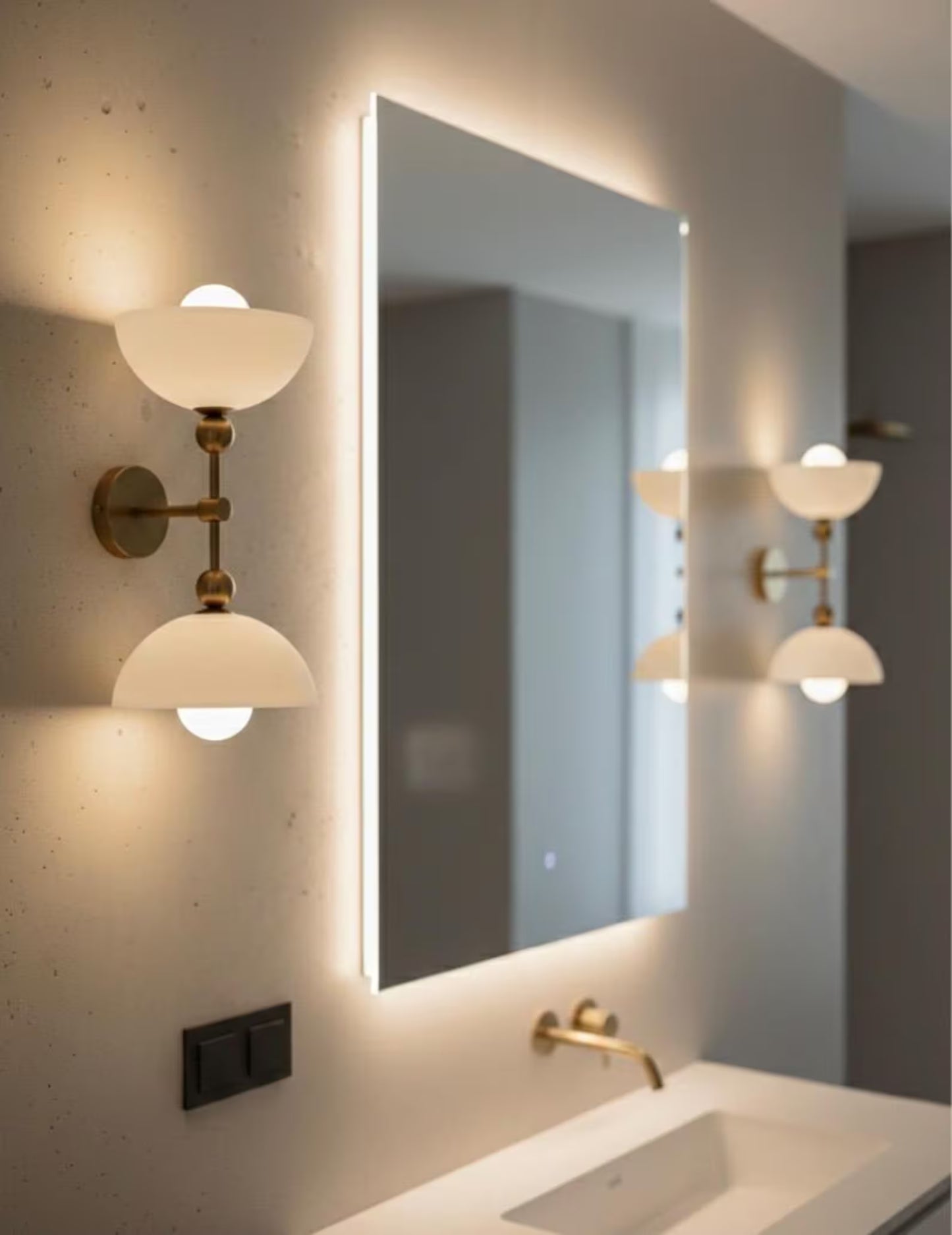 Brass Double Glass Wall Sconce – Modern Bedside & Bathroom Light