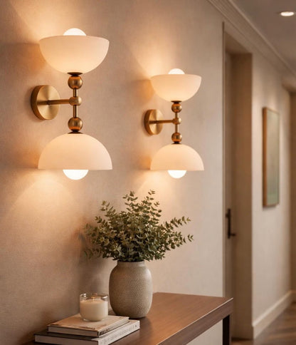 Brass Double Glass Wall Sconce – Modern Bedside & Bathroom Light