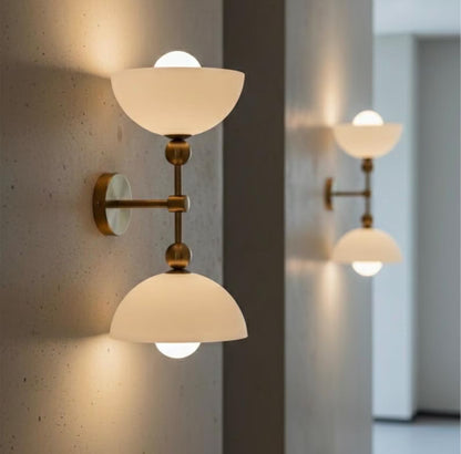 Brass Double Glass Wall Sconce – Modern Bedside & Bathroom Light