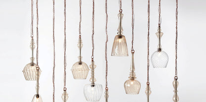 Set of 12 Handmade Blown Glass Light Pendants - Les Trois Pyramides 