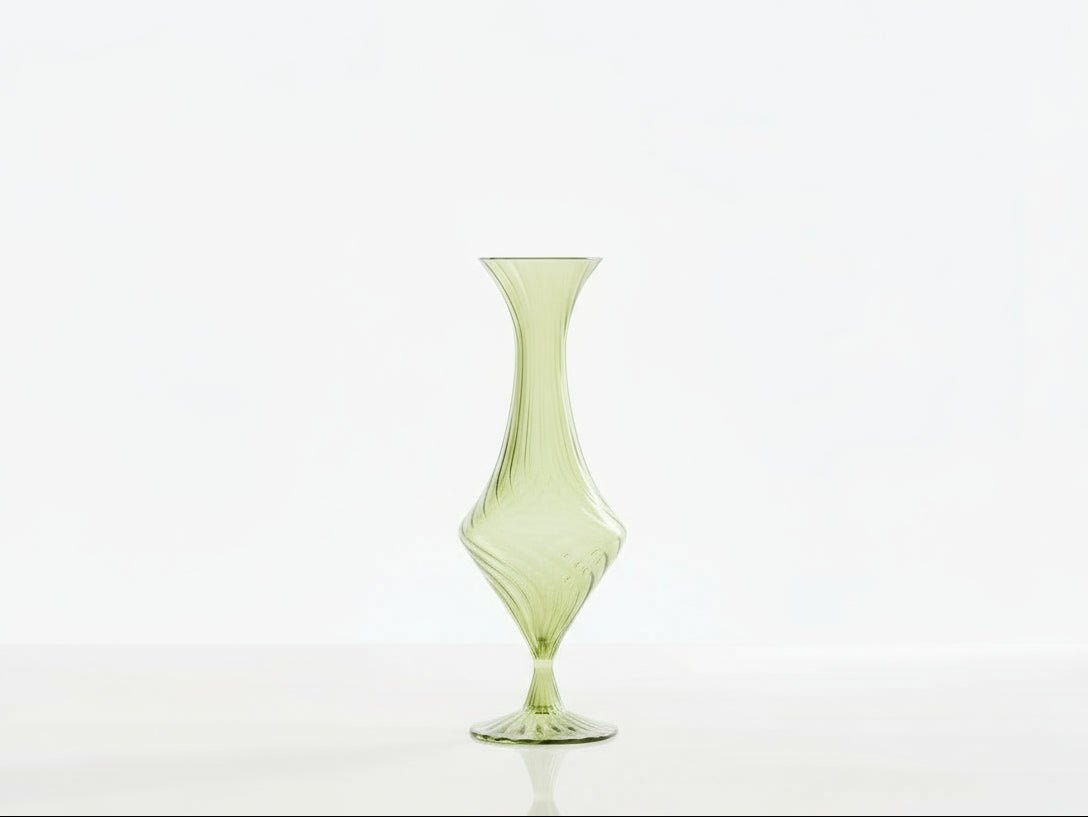 Set of 2 Hand-Blown Ribbed Glass Vases – Orange & Light Green, Elegant Curved Design