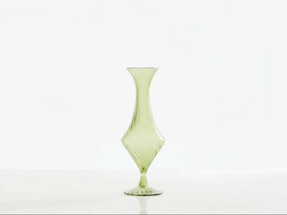 Set of 2 Hand-Blown Ribbed Glass Vases – Orange & Light Green, Elegant Curved Design