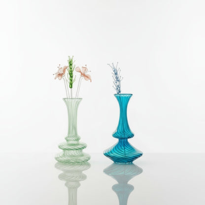 Set of 2 Handmade Blown Glass Vases – Light Green & Turquoise