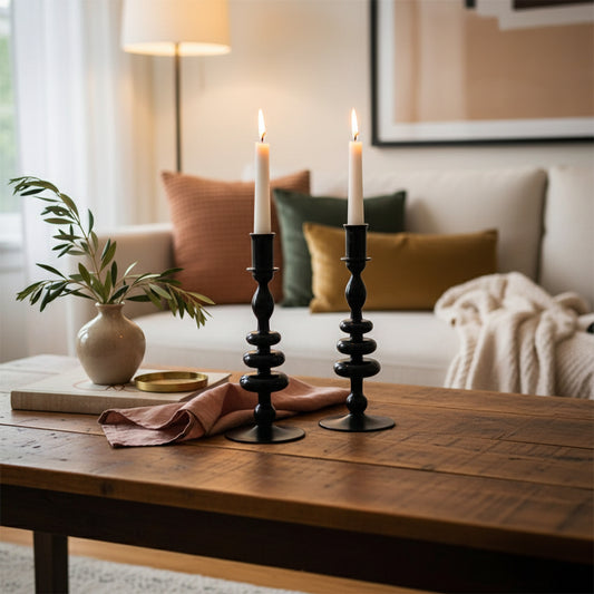 Set of 2 Handmade Bubble Glass Candle Stick Holders - Les Trois Pyramides 