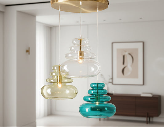 Custom Blown Glass Pendant- Les Trois Pyramide