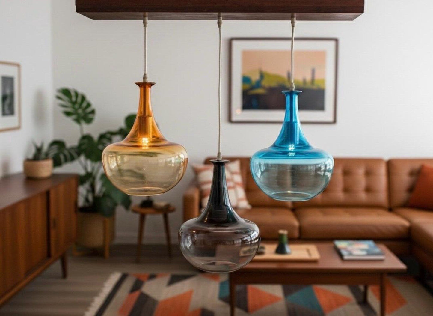 Set of 3 Multicolored Hand blown glass pendant | Les Trois Pyramides.