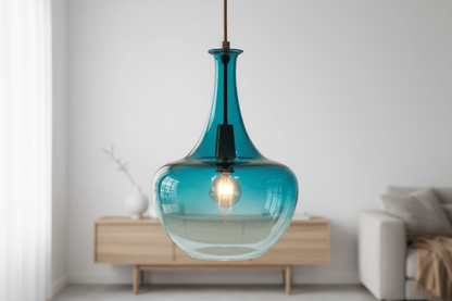 Set of 3 Handmade Gradient Glass Pendant Lights — Amber, Smoke & Turquoise