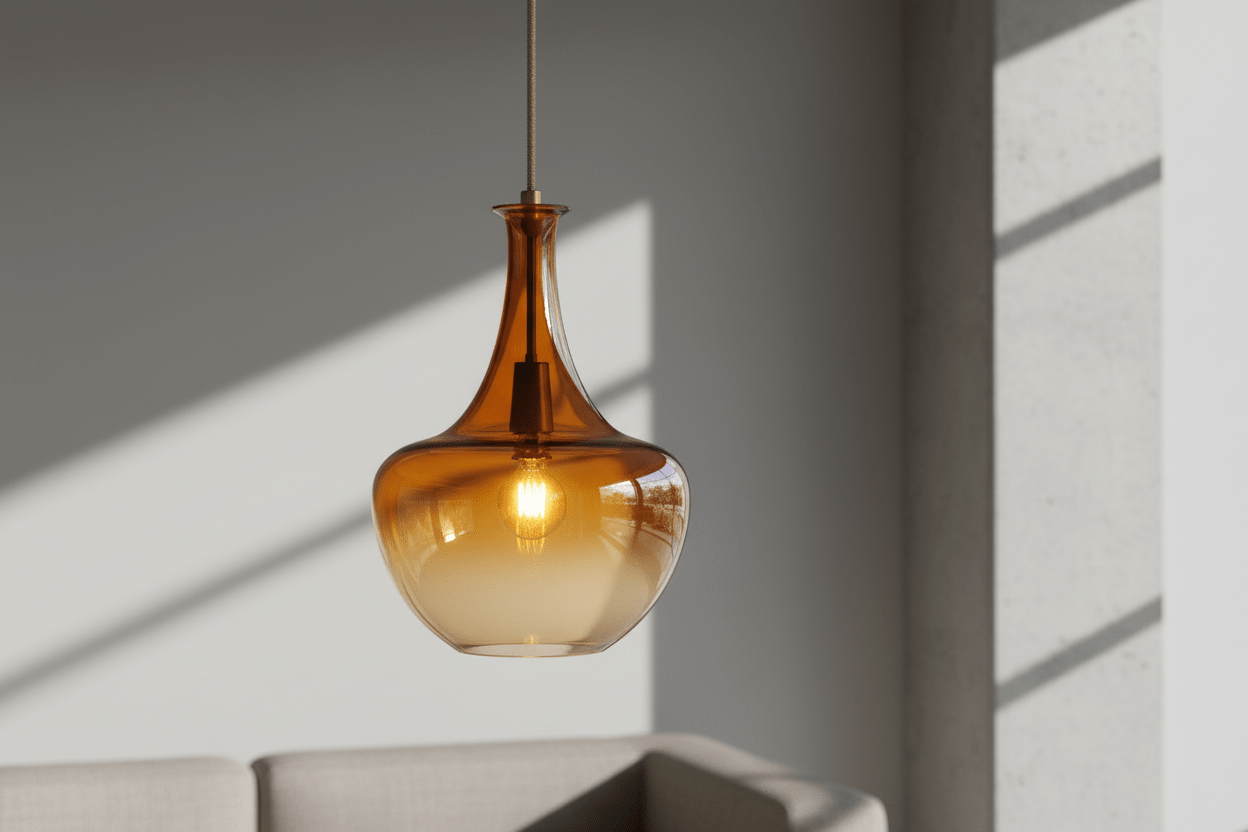 Set of 3 Handmade Gradient Glass Pendant Lights — Amber, Smoke & Turquoise