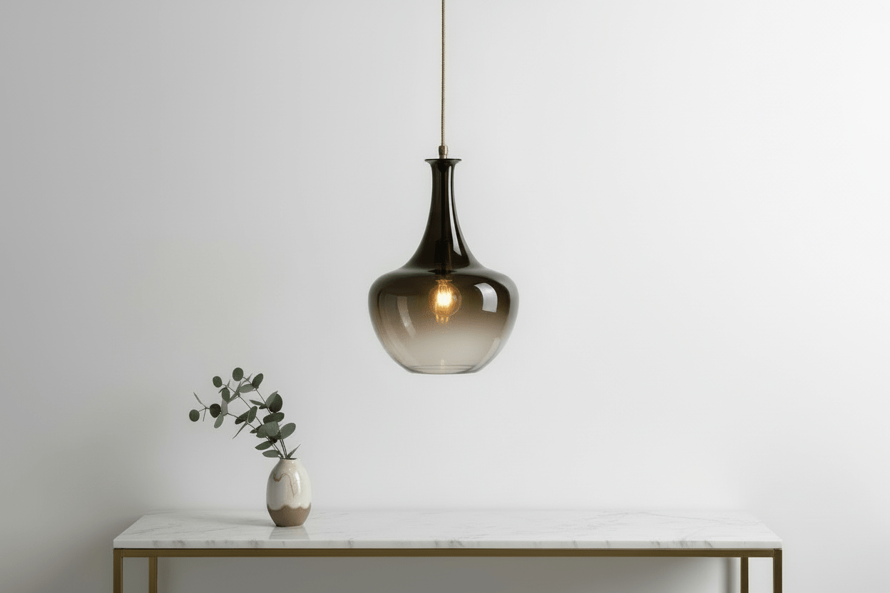 Set of 3 Handmade Gradient Glass Pendant Lights — Amber, Smoke & Turquoise