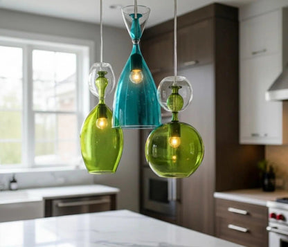 Set of Three Glass pendant lights - blown glass pendant - Les Trois Pyramides