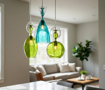 Set of Three Glass pendant lights - blown glass pendant - Les Trois Pyramides