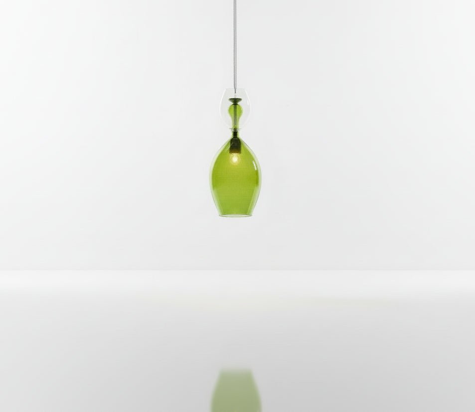 Set of 3 Handmade Green & Aqua Art Glass Pendant Lights