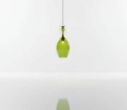 Set of 3 Handmade Green & Aqua Art Glass Pendant Lights