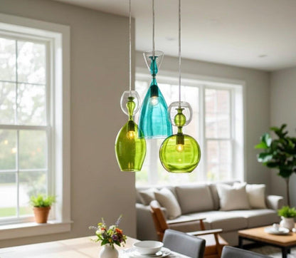 Set of Three Glass pendant lights - blown glass pendant - Les Trois Pyramides