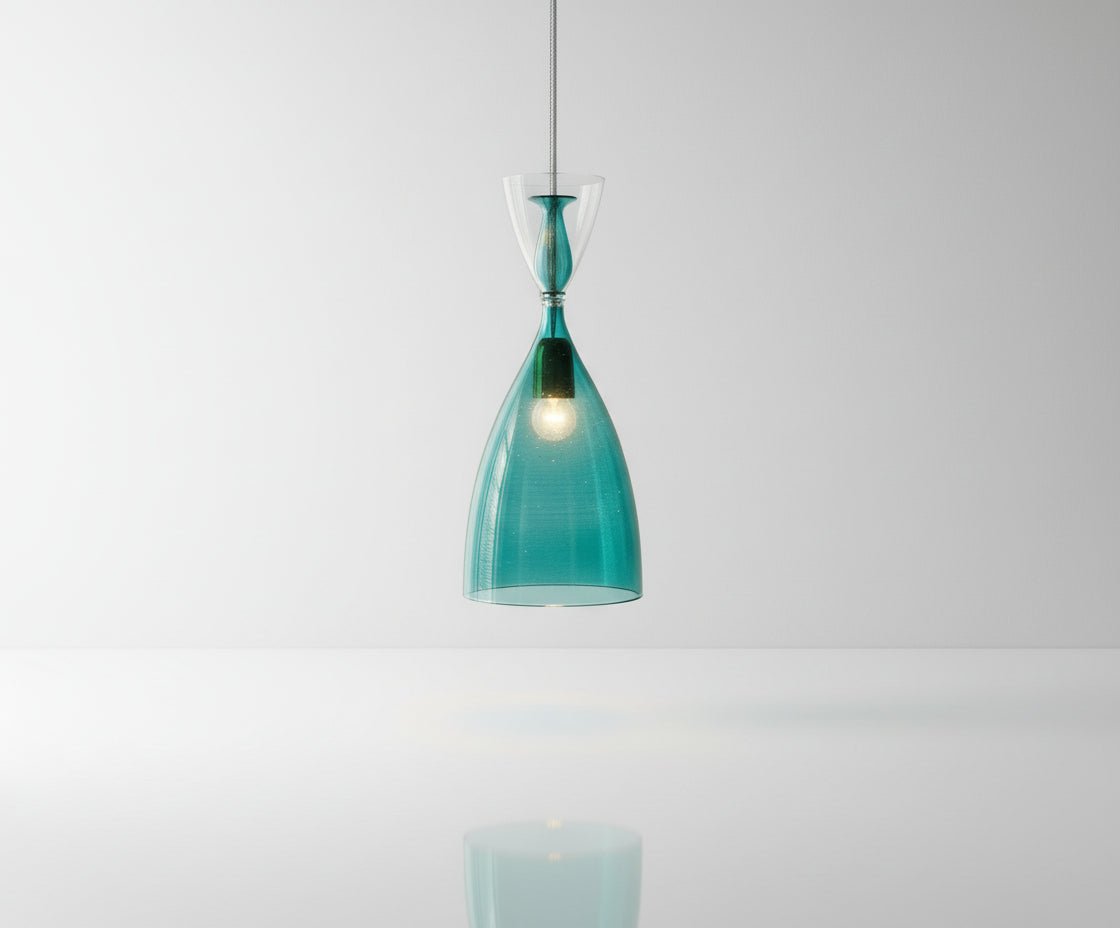 Set of 3 Handmade Green & Aqua Art Glass Pendant Lights