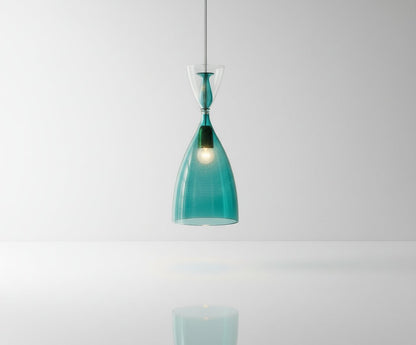 Set of 3 Handmade Green & Aqua Art Glass Pendant Lights