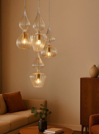 Set of 4 Hand Blown Glass Pendant - Les Trois Pyramides 