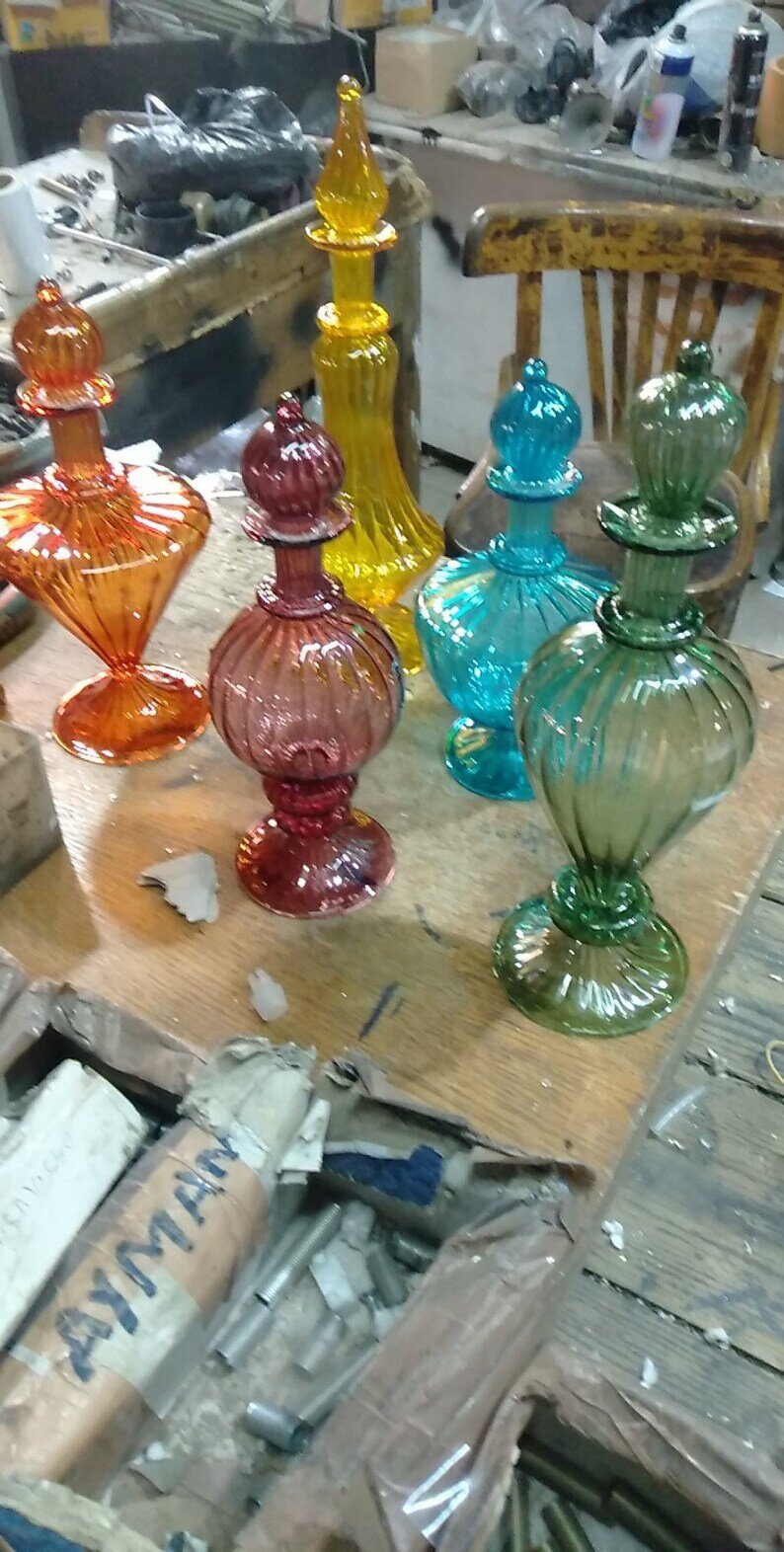 Hand crafted Set of 4 Vintage Glass Perfume Bottles in Vibrant Colors | Les Trois Pyramides