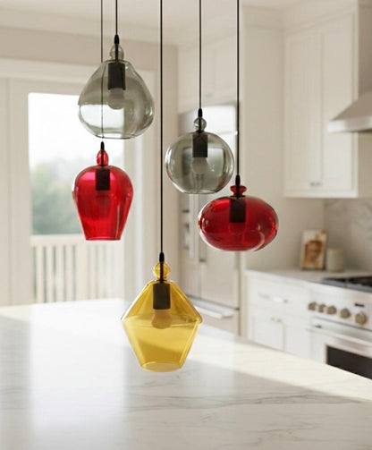 Set of 5 Handmade Fruity Shaped Handmade Multicolored Hanging Lamp for Dining Room Lights - Les Trois Pyramides