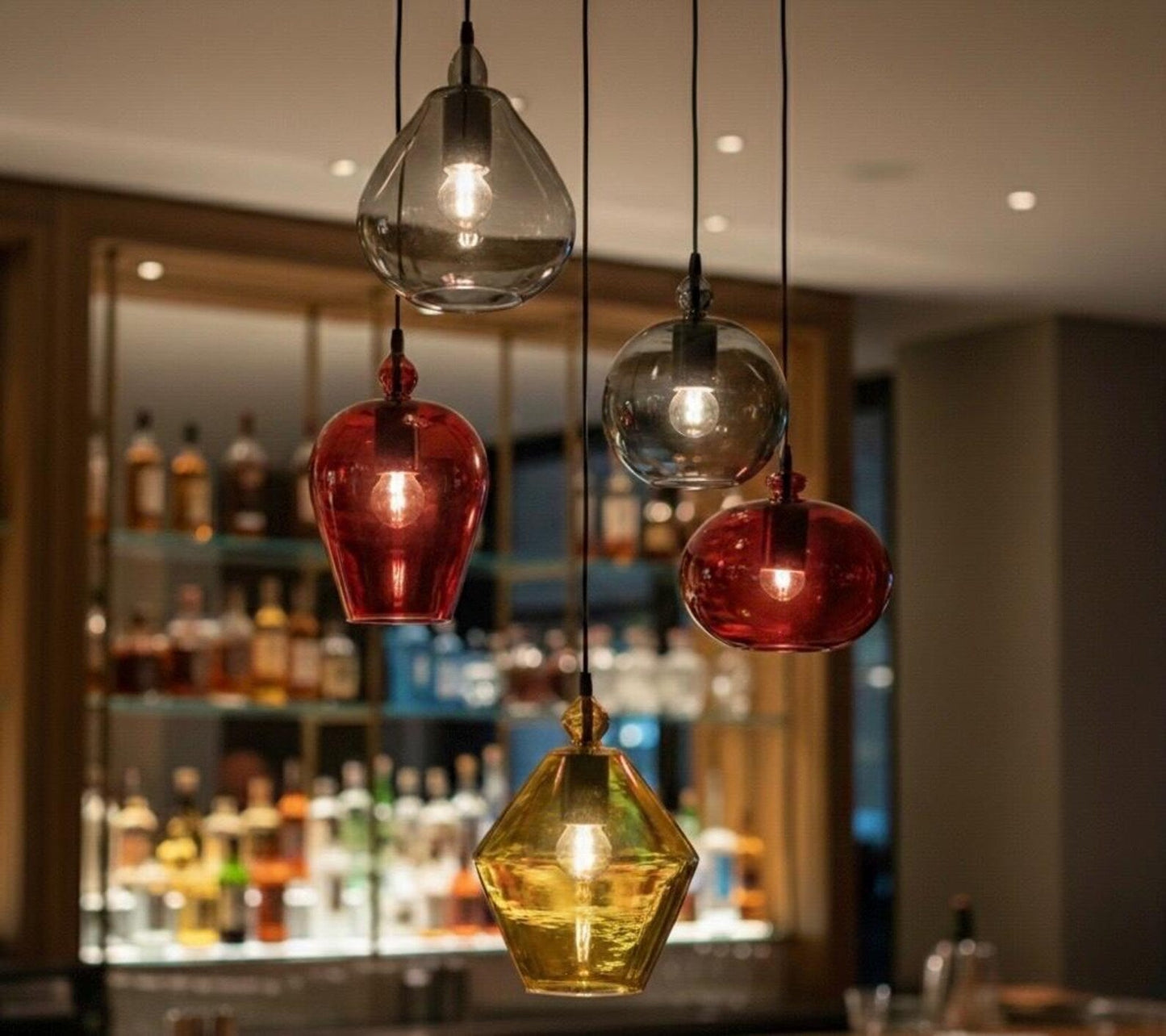 Set of 5 Handmade Fruity Shaped Handmade Multicolored Hanging Lamp for Dining Room Lights - Les Trois Pyramides