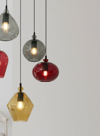 Set of 5 Fruity-Shaped Handmade Multicolored Pendant Lights