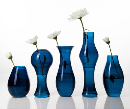 Set of 5 Different Blue Hued Beautiful Vases Blown Glass Different Taste of Art Gift for Her - Les Trois Pyramides