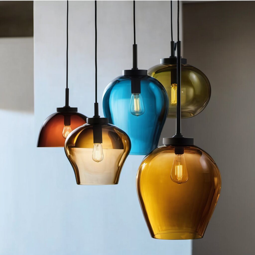 Set of Five Hanging Lights over Bar