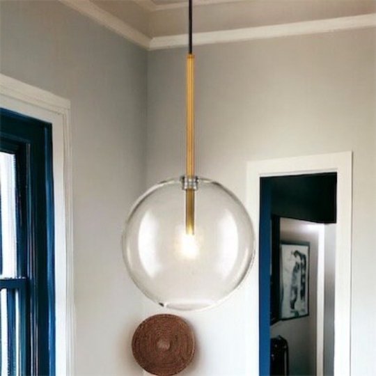 Set of four blown glass pendant lights with copper rods for Living Room