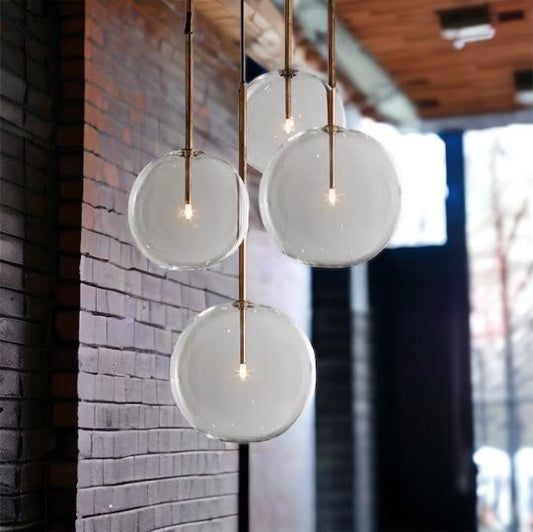 Set of four blown glass pendant lights with copper rods for Living Room