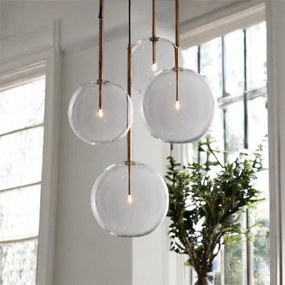 Set of four blown glass pendant lights with copper rods for Living Room