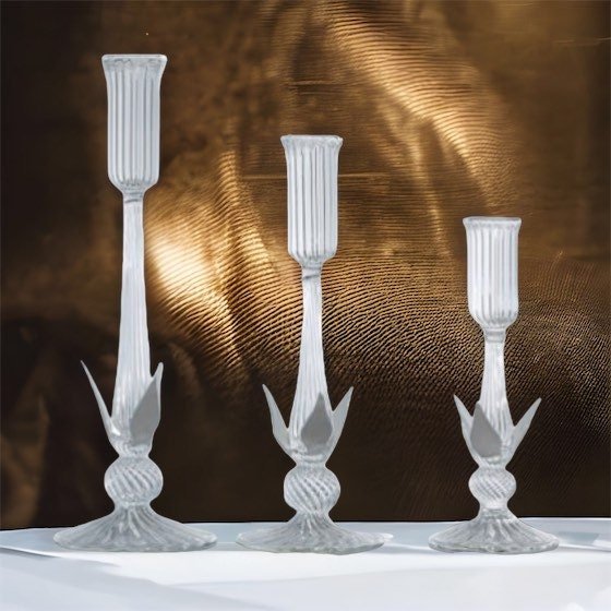 Set of Three Beautiful Vintage Unique Candle Stick Holder , Handmade Gift Glass Candle Holder , Romantic Candle , Candle Stick Holder - Les Trois Pyramides