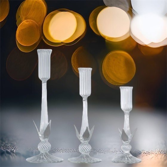 Set of Three Beautiful Vintage Unique Candle Stick Holder , Handmade Gift Glass Candle Holder , Romantic Candle , Candle Stick Holder - Les Trois Pyramides