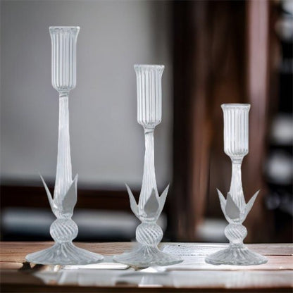 Set of Three Beautiful Vintage Unique Candle Stick Holder , Handmade Gift Glass Candle Holder , Romantic Candle , Candle Stick Holder - Les Trois Pyramides