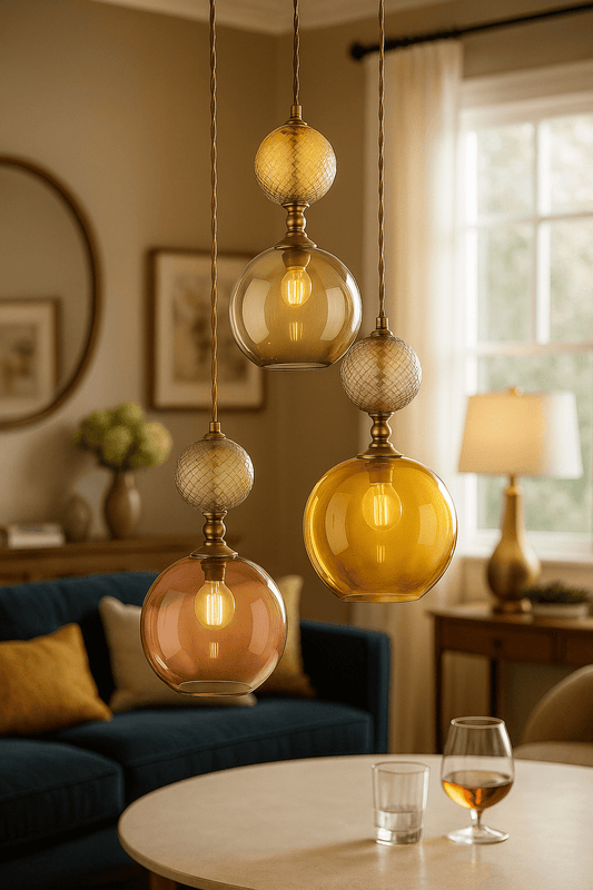 Set of Three Pendant Lights with Copper Separations - Les Trois Pyramides