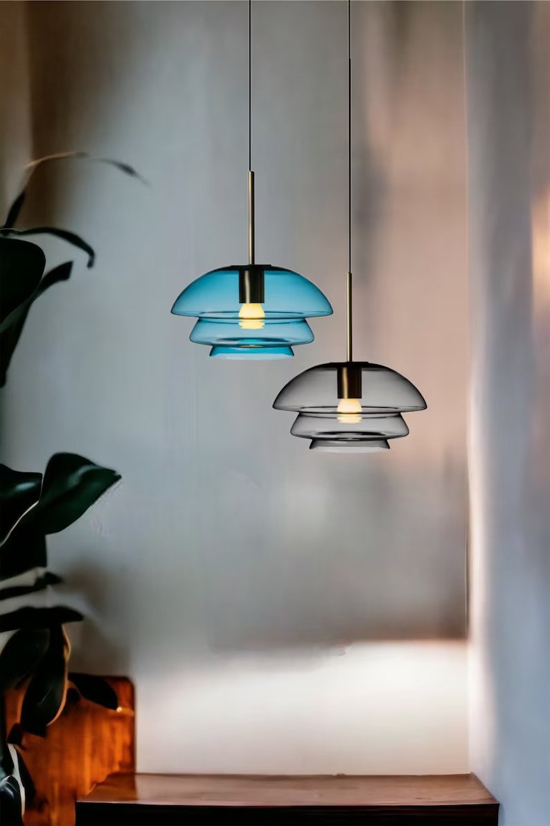 Set of Three Blown Glass Light Pendants - Les Trois Pyramides