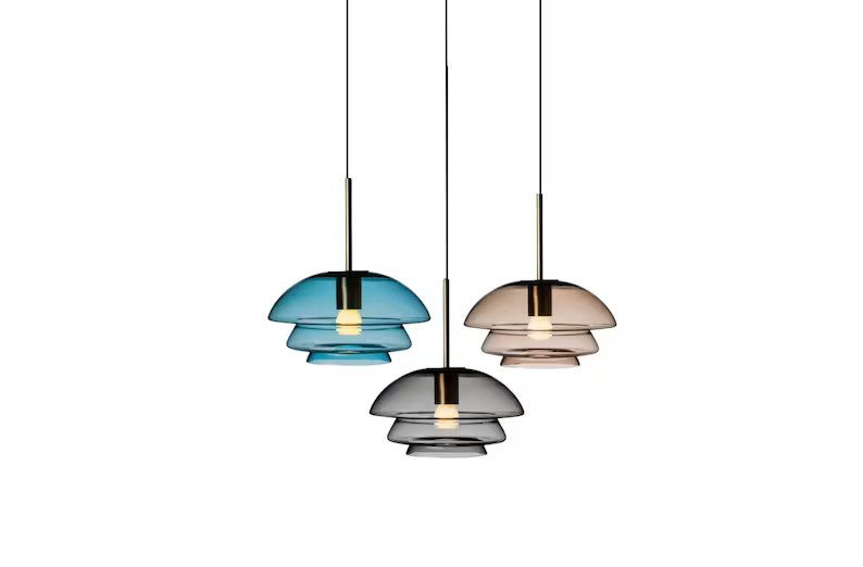 Set of Three Blown Glass Light Pendants - Les Trois Pyramides