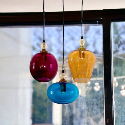Set of three blown glass light pendants in Custom colors - Les Trois Pyramides
