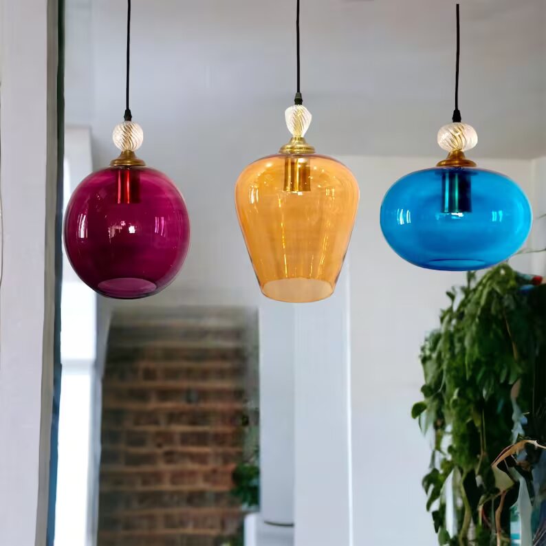 Set of three blown glass light pendants in Custom colors - Les Trois Pyramides
