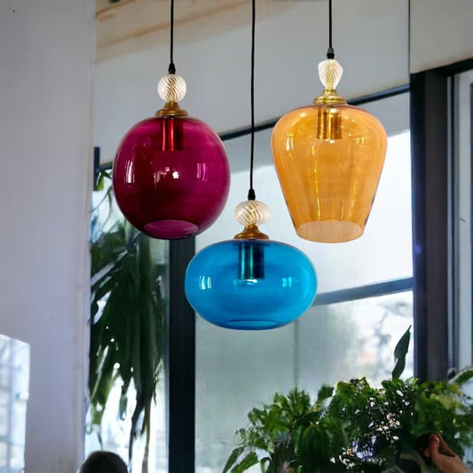 Set of three blown glass light pendants in Custom colors - Les Trois Pyramides