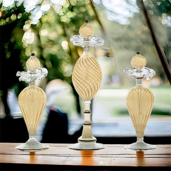 Set of Three Hand Blown Decorative Bottles - Les Trois Pyramides