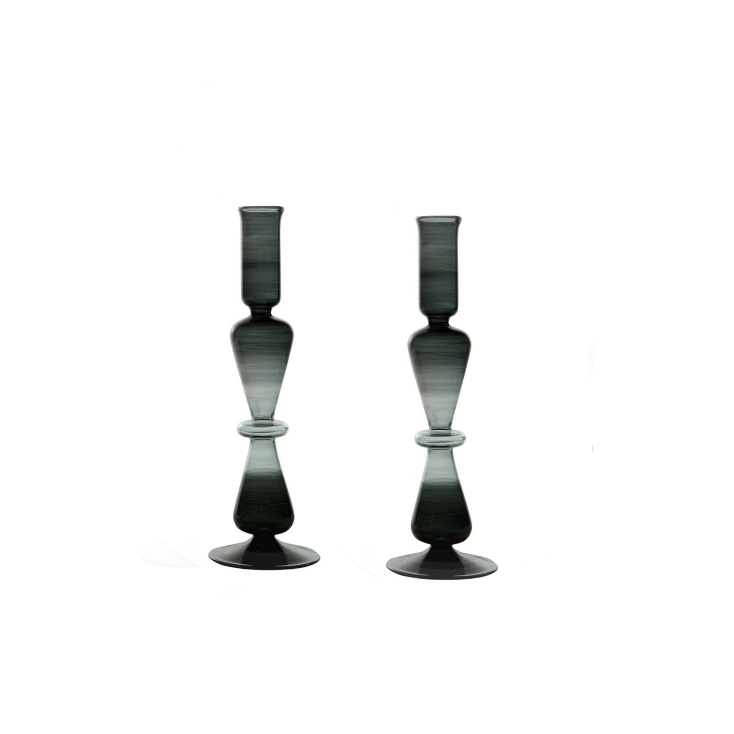 Set of Two Black Candle Stick Holders - Les Trois Pyramides