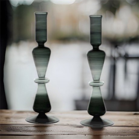 Set of Two Black Candle Stick Holders - Les Trois Pyramides