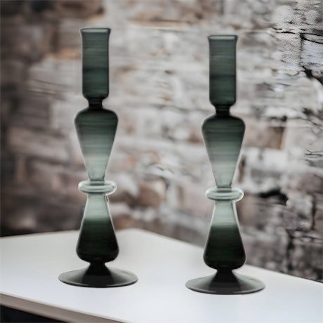 Set of Two Black Candle Stick Holders - Les Trois Pyramides