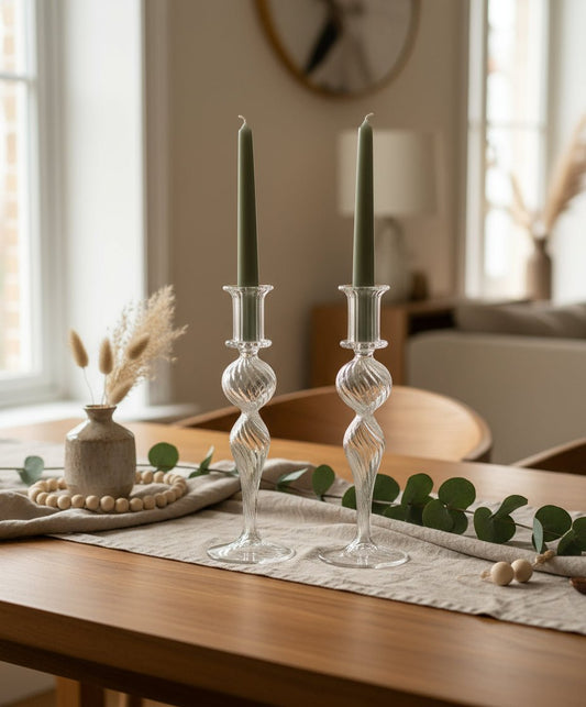 Set of Two Elegant Taper Candlesticks for Dining Table & Wedding Decor