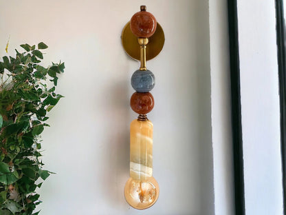 Handmade Brass finish sconce lighting with Marble Gemstones by Les Trois Pyramides